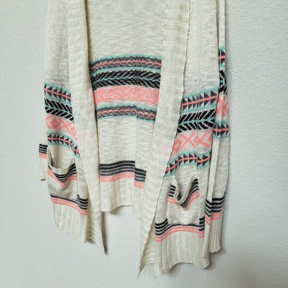 Eyeshadow Cream Cardigan with Pink and Teal Stripes - Picture 11 of 13